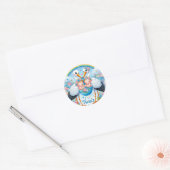 Schattigee ooievaars met tweelingbaby's ronde sticker (Envelop)