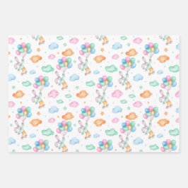 Schattigee oosterkonijnen en ballonnen inpakpapier vel