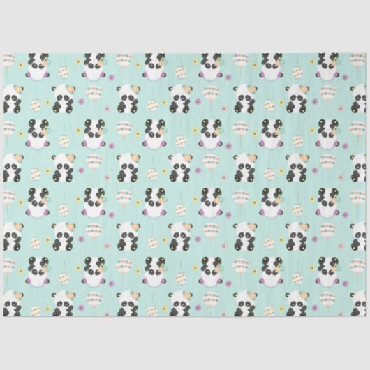 Schattigee oosterse panda's patroon op groen tissuepapier (Voorkant)