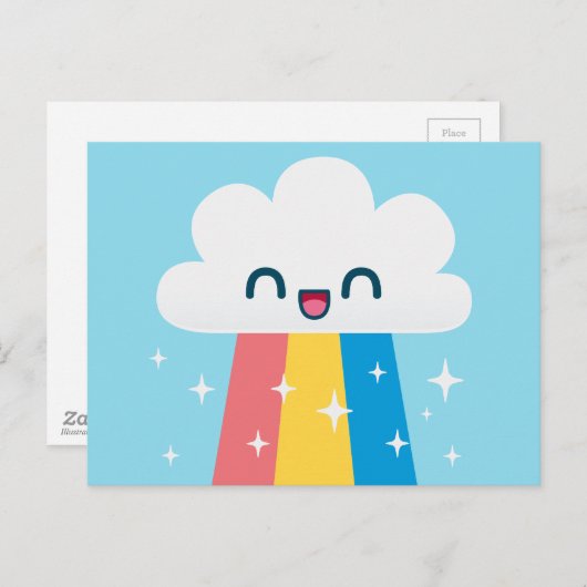 Schattigee Opgewonden Regenboog Wolk met Sparkles Briefkaart (Voorkant / Achterkant)
