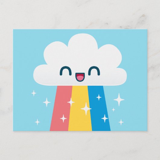 Schattigee Opgewonden Regenboog Wolk met Sparkles Briefkaart (Voorkant)