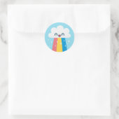 Schattigee Opgewonden Regenboog Wolk met Sparkles Ronde Sticker (Tas)