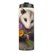 Schattigee Opossum Holding Flowers Thermosbeker (Voorkant)