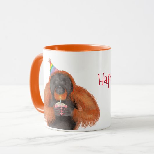 Schattigee orang-oetan verjaardag gepersonaliseerd mok (Voorkant links)