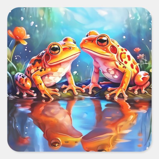 Schattigee Oranje aquarel kikkers stickers (Voorkant)