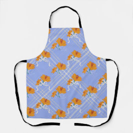 Schattigee Oranje Bloem Naadloos op Plaid Blue Schort