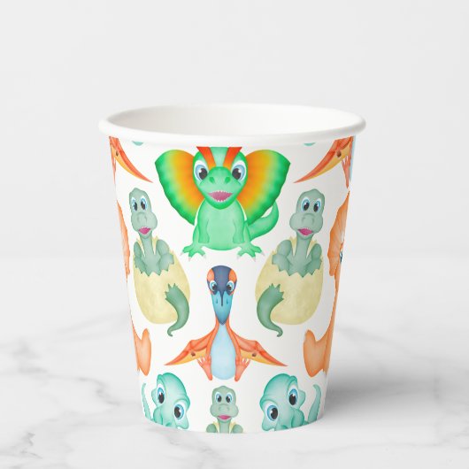 Schattigee Oranje & Blue Boys Verjaardag Dinosauru Papieren Bekers (Voorkant)