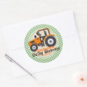 Schattigee Oranje Boerderijen trekker; Groen gerui Ronde Sticker (Envelop)