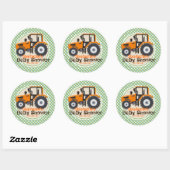 Schattigee Oranje Boerderijen trekker; Groen gerui Ronde Sticker (Vel)