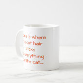 Schattigee Oranje Cartoon Cat Home is...Tekstontwe Koffiemok (Voorkant links)