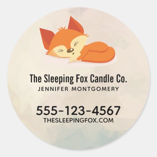 Schattigee Oranje Cartoon Fox Sleeping Business Ronde Sticker (Voorkant)