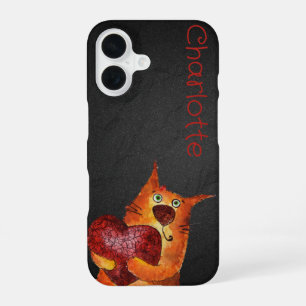 Schattigee oranje cartoon katten naam houtskool iPhone 16 hoesje