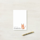 Schattigee oranje cartoon kattennaam post-it® notes (Op bureau)