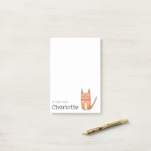 Schattigee oranje cartoon kattennaam post-it® notes (Op bureau)
