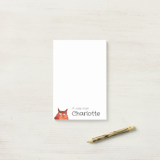 Schattigee oranje cartoon kattennaam post-it® notes (Op bureau)