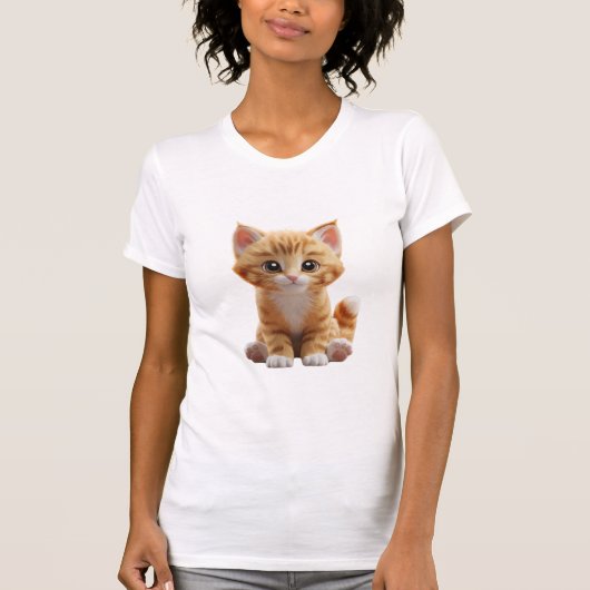 Schattigee Oranje Cartoon Kitten T-shirt (Voorkant)