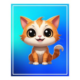 Schattigee Oranje Cat Cartoon Style Character-8973 Foto Afdruk