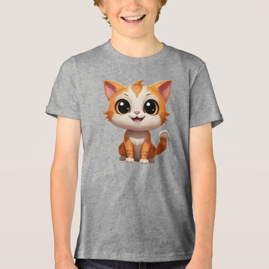 Schattigee Oranje Cat Cartoon Style Character-8973 Tri-Blend Shirt (Voorkant)