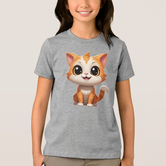 Schattigee Oranje Cat Cartoon Style Character-8973 Tri-Blend Shirt (Voorkant)