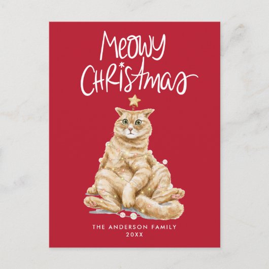 Schattigee Oranje Cat Meowy Kerst Niet-Foto Feestdagenkaart (Voorkant)