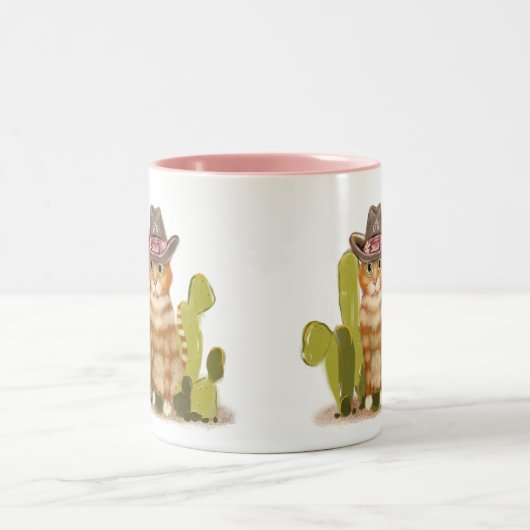 Schattigee Oranje cowboykat Tweekleurige Koffiemok (Center)