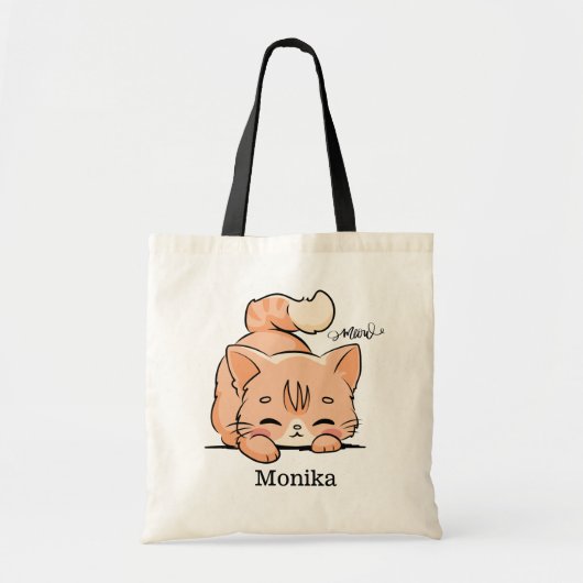 Schattigee Oranje Doddle Cat Lover Meow Monogram Tote Bag (Voorkant)