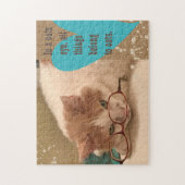 Schattigee Oranje en witte kat met bril Puzzel (Verticaal)