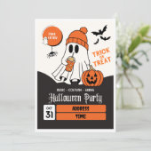 Schattigee Oranje en zwarte Halloween-feestuitnodi Kaart (Staand voorkant)