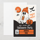 Schattigee Oranje en zwarte Halloween-feestuitnodi Kaart (Voorkant / Achterkant)