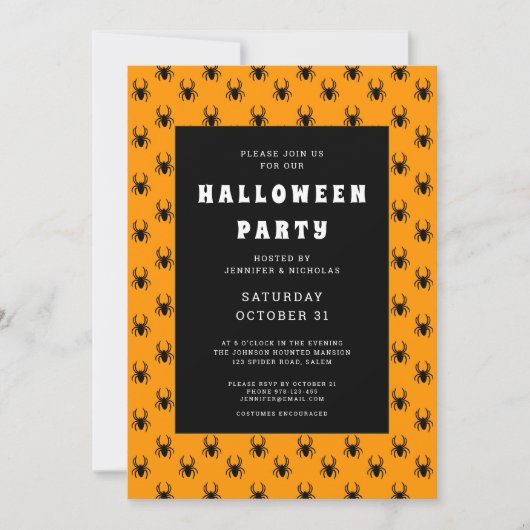 Schattigee Oranje en zwarte spinnen Halloween Part Kaart (Voorkant)