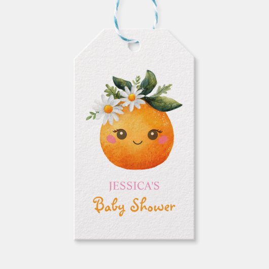 Schattigee Oranje Fruit Daisy Pattern Baby shower Cadeaulabel (Voorkant)