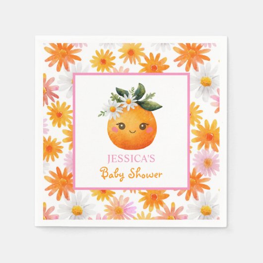 Schattigee Oranje Fruit Pastel Daisies Baby shower Servet (Voorkant)