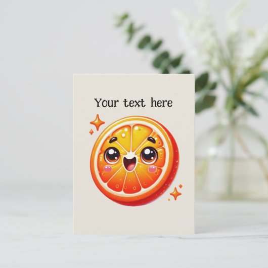 Schattigee oranje fruitliefhebbers briefkaart (Staand voorkant)