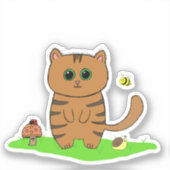 Schattigee Oranje gestreepte kat in groene weide Sticker (Voorkant)