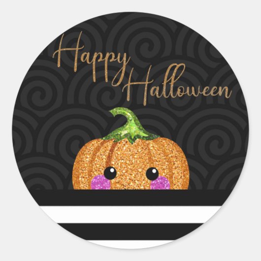 Schattigee oranje glitter pompoen Halloween feestg Ronde Sticker (Voorkant)