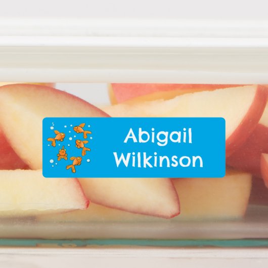 Schattigee oranje goudvis cartoon gepersonaliseerd labels (Aangebracht)