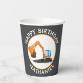 Schattigee oranje graafmachine graaier cartoon gep papieren bekers (Achterkant)