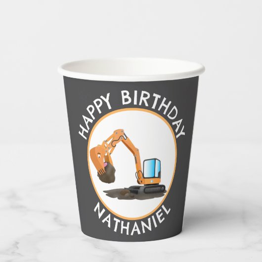 Schattigee oranje graafmachine graaier cartoon gep papieren bekers (Achterkant)