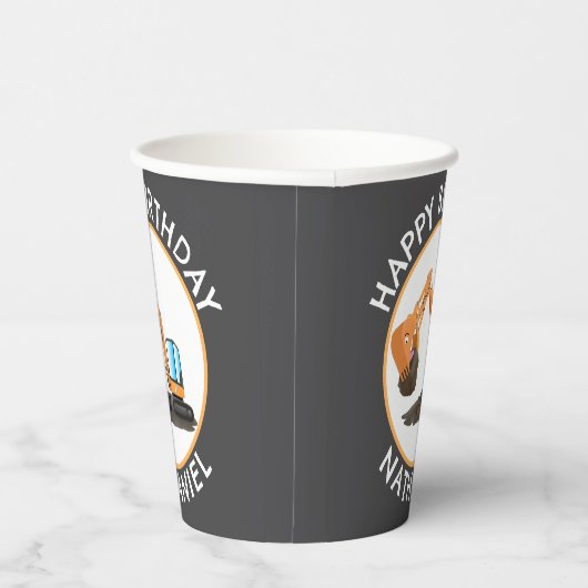 Schattigee oranje graafmachine graaier cartoon gep papieren bekers (Rechts)