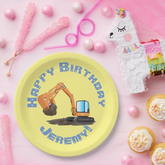 Schattigee oranje graafmachine graaier cartoon gep papieren bordje (Feest)