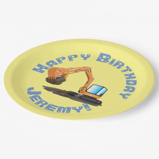 Schattigee oranje graafmachine graaier cartoon gep papieren bordje (Gekanteld)