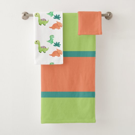 Schattigee Oranje & Groene Dinosaurus Bad Handdoek (Insitu)