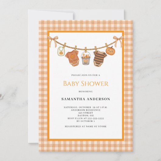Schattigee Oranje Halloween Clothesline Baby showe Kaart (Voorkant)