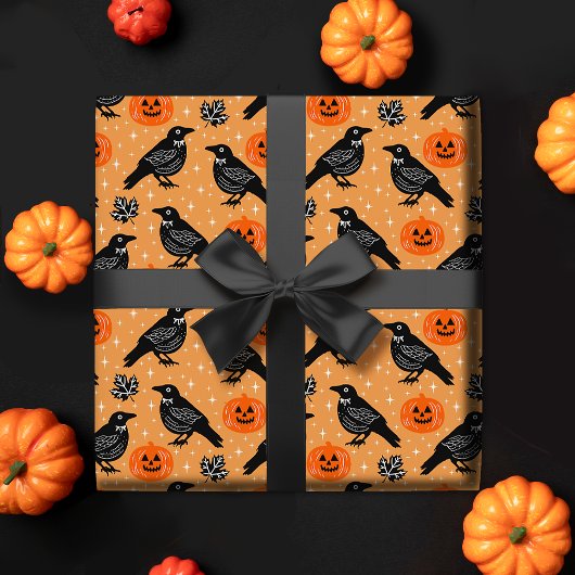 Schattigee Oranje Halloween Crow pompoen Patroon Cadeaupapier