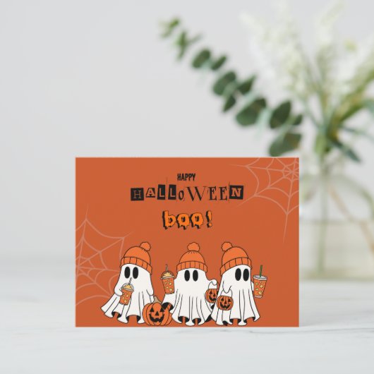 Schattigee Oranje Happy Halloween Boo Ghosts Briefkaart (Staand voorkant)