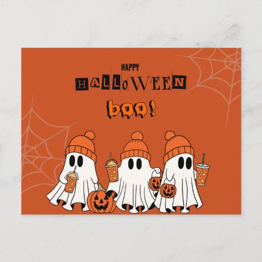 Schattigee Oranje Happy Halloween Boo Ghosts Briefkaart (Voorkant)
