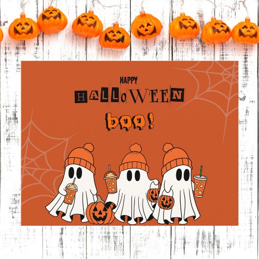 Schattigee Oranje Happy Halloween Boo Ghosts Briefkaart