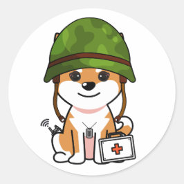 Schattigee Oranje Hond Dragen legerhelm Ronde Sticker