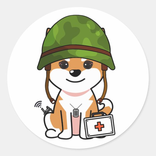 Schattigee Oranje Hond Dragen legerhelm Ronde Sticker (Voorkant)