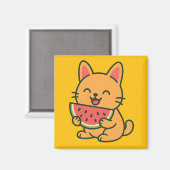 Schattigee Oranje kat die watermeloenmagneet eet | Magneet (Voorkant / Achterkant)